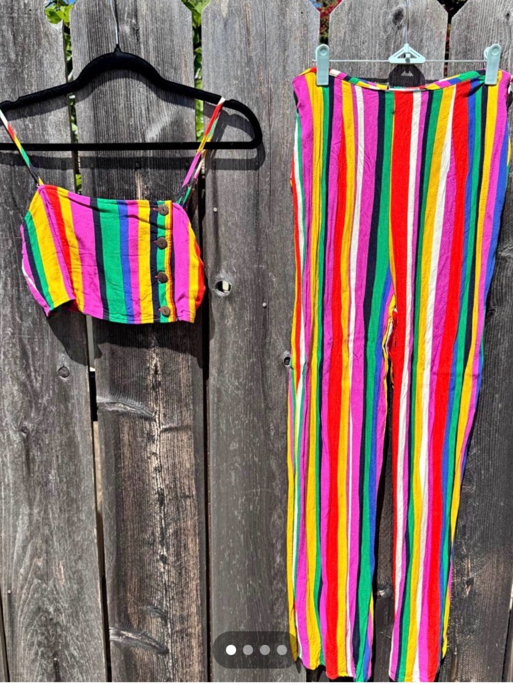 Forever 21 Rainbow Striped Crop Top & Wide Leg Pants Set